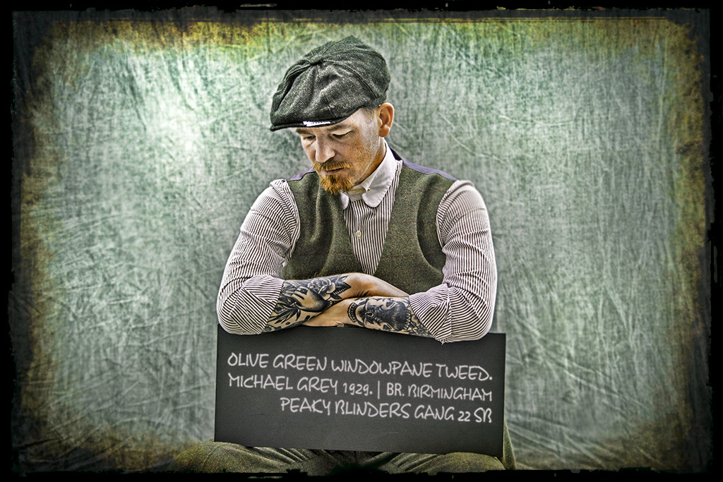 Traje sastre hombre | Traje 3 piezas | Verde oliva Windowpane tweed | Michael Gray | Peaky Blinders