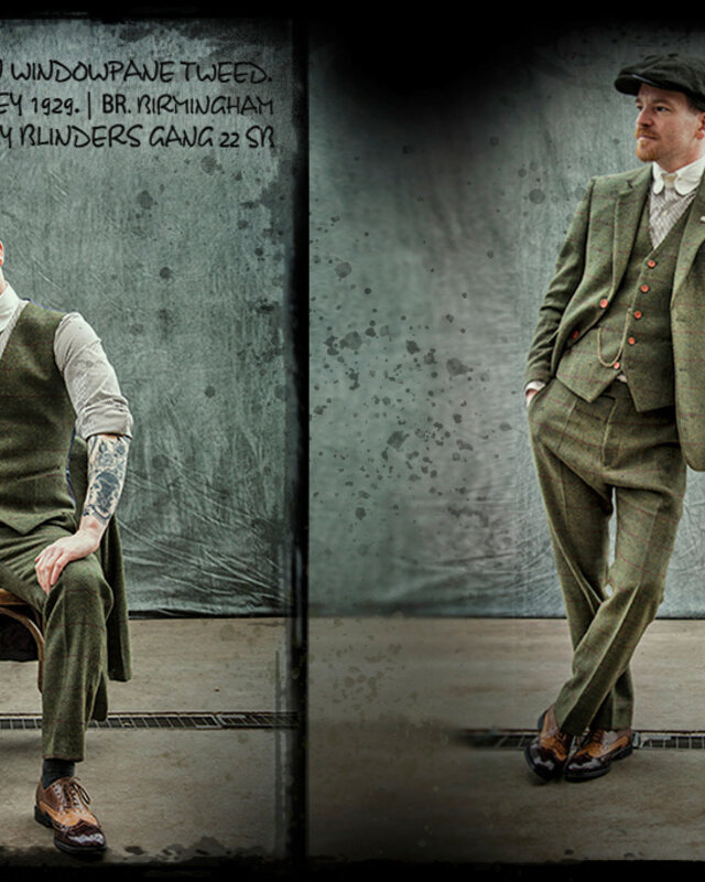 Traje sastre hombre | Traje 3 piezas | Verde oliva Windowpane tweed | Michael Gray | Peaky Blinders