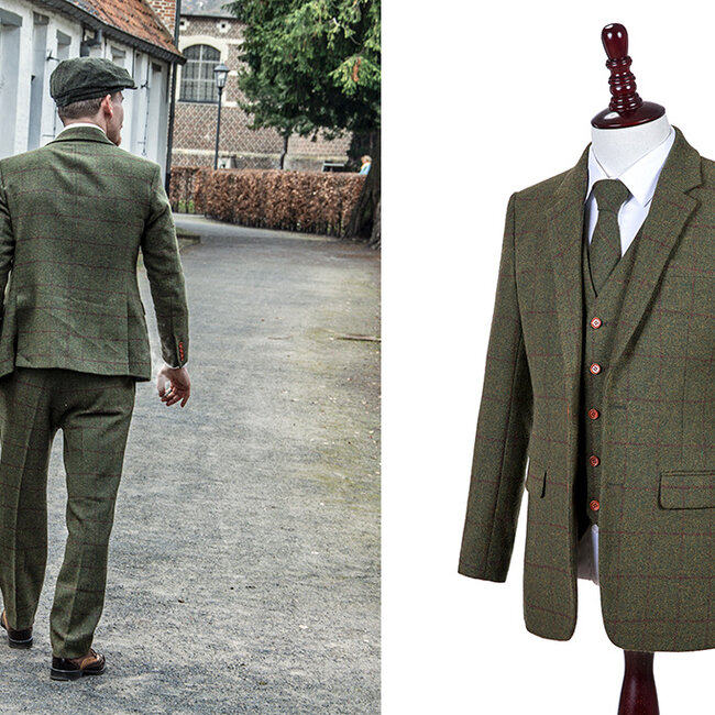 Costume sur mesure pour homme | costume 3 pièces | tweed Windowpane vert olive | Michael Gray | Peaky Blinders