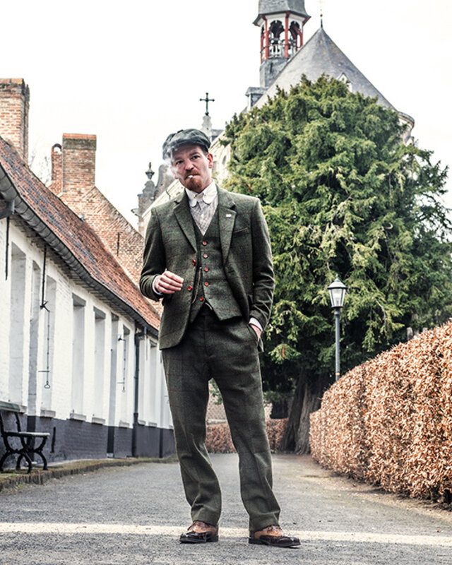 Traje sastre hombre | Traje 3 piezas | Verde oliva Windowpane tweed | Michael Gray | Peaky Blinders