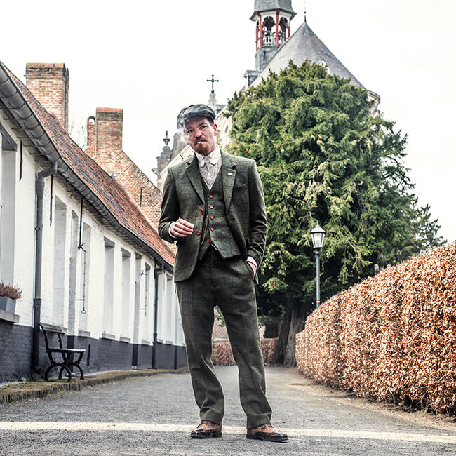 Costume sur mesure pour homme | costume 3 pièces | tweed Windowpane vert olive | Michael Gray | Peaky Blinders