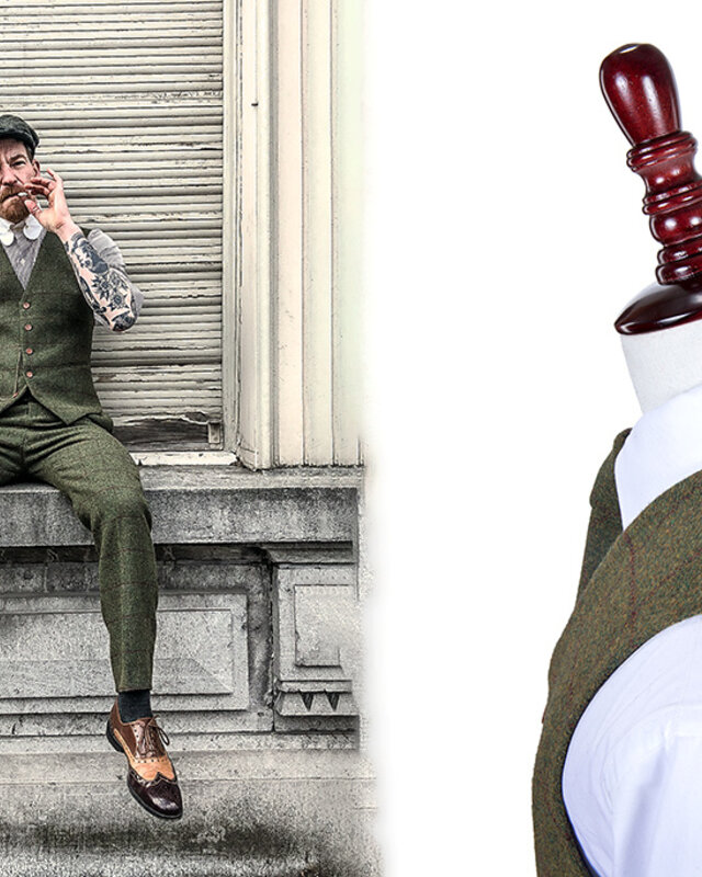 Costume sur mesure pour homme | costume 3 pièces | tweed Windowpane vert olive | Michael Gray | Peaky Blinders