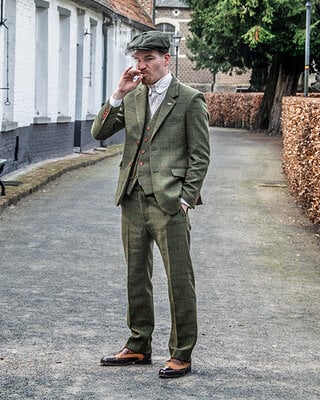 Tweed Suit Olive Green Twill Windowpane