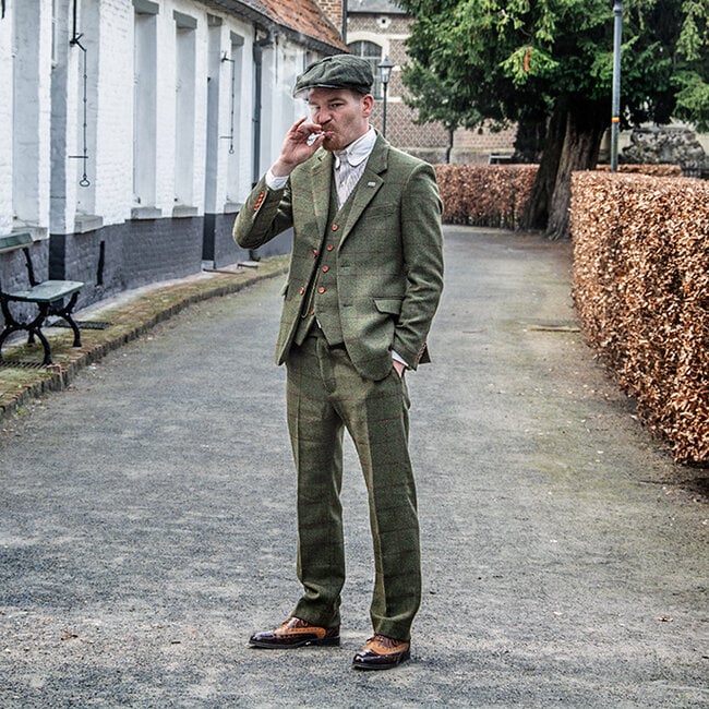Costume sur mesure pour homme | costume 3 pièces | tweed Windowpane vert olive | Michael Gray | Peaky Blinders
