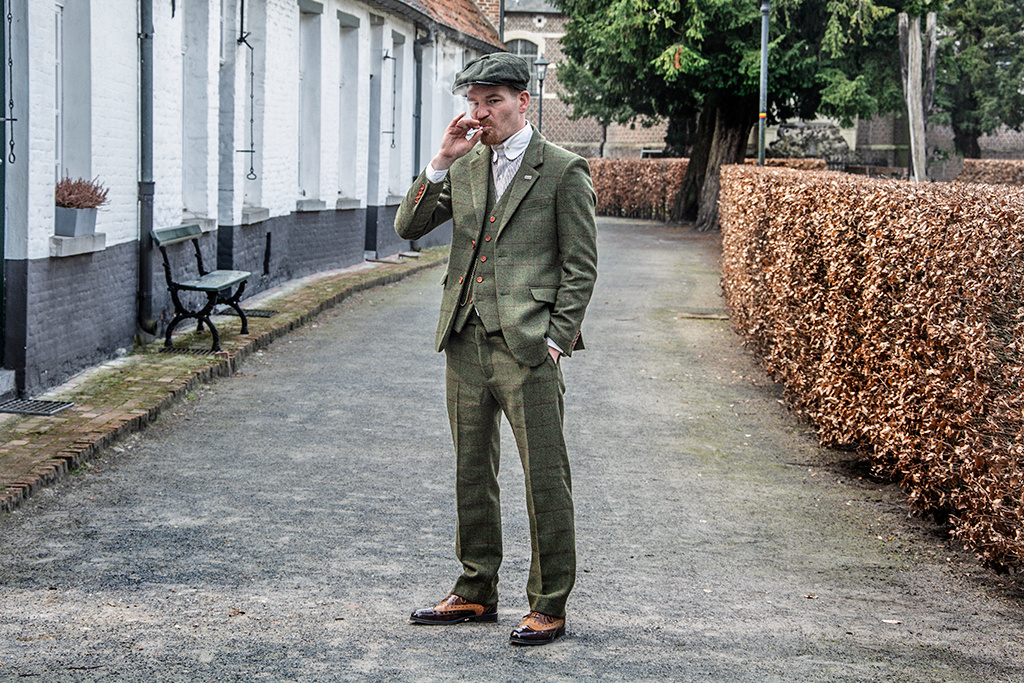 Traje sastre hombre | Traje 3 piezas | Verde oliva Windowpane tweed | Michael Gray | Peaky Blinders
