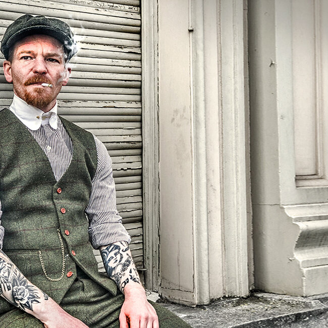 Costume sur mesure pour homme | costume 3 pièces | tweed Windowpane vert olive | Michael Gray | Peaky Blinders