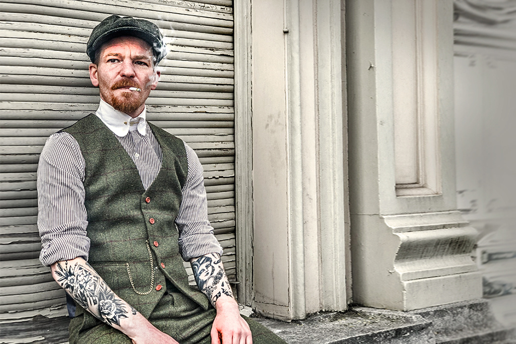 Traje sastre hombre | Traje 3 piezas | Verde oliva Windowpane tweed | Michael Gray | Peaky Blinders