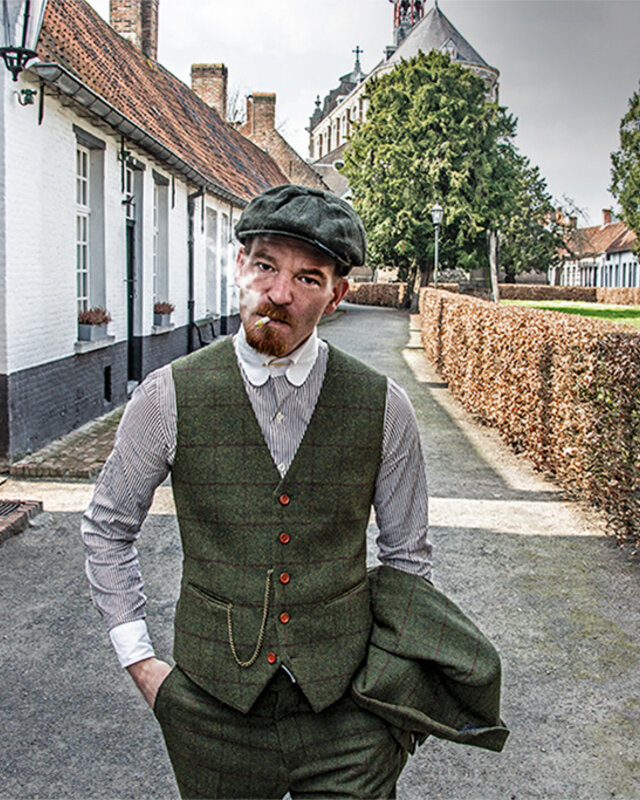 Traje sastre hombre | Traje 3 piezas | Verde oliva Windowpane tweed | Michael Gray | Peaky Blinders
