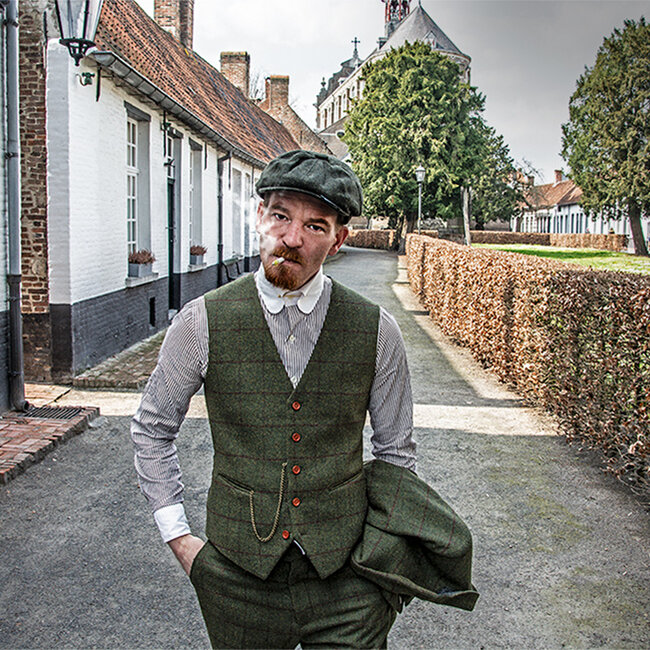 Costume sur mesure pour homme | costume 3 pièces | tweed Windowpane vert olive | Michael Gray | Peaky Blinders
