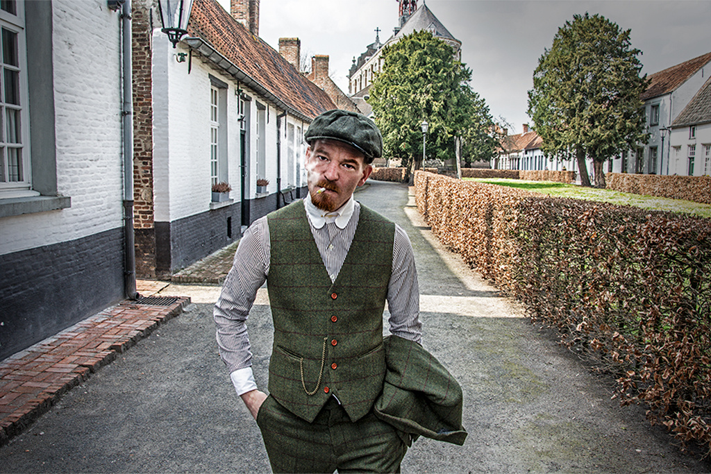 Traje sastre hombre | Traje 3 piezas | Verde oliva Windowpane tweed | Michael Gray | Peaky Blinders