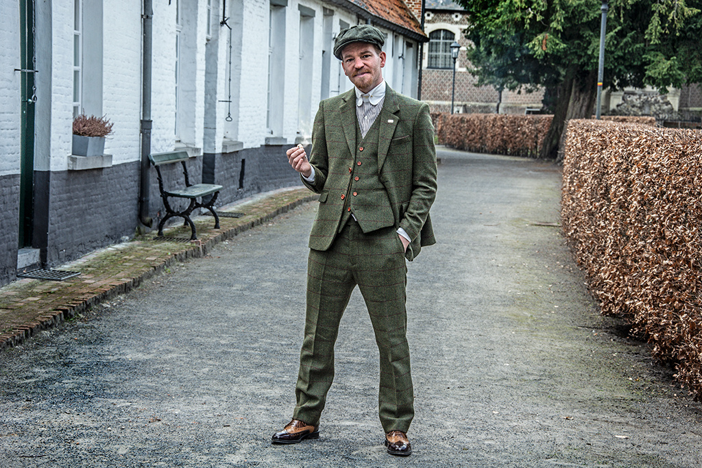 Costume en tweed 3 pieces Olive vert a chevrons Shelby Brothers