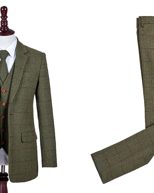 Traje sastre hombre | Traje 3 piezas | Verde oliva Windowpane tweed | Michael Gray | Peaky Blinders