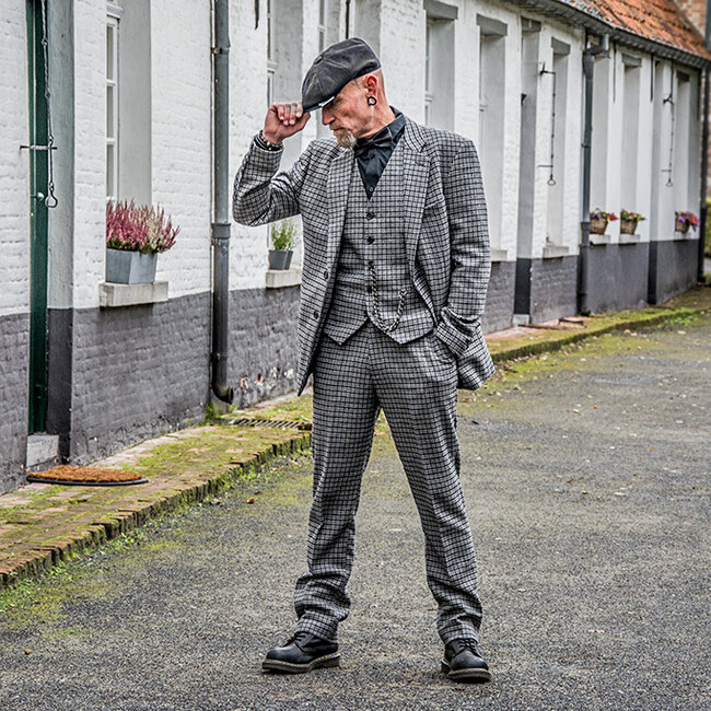 Maatpak voor heren | 3-delig pak | grijs Pied-de-poule | Finn Shelby | Peaky Blinders