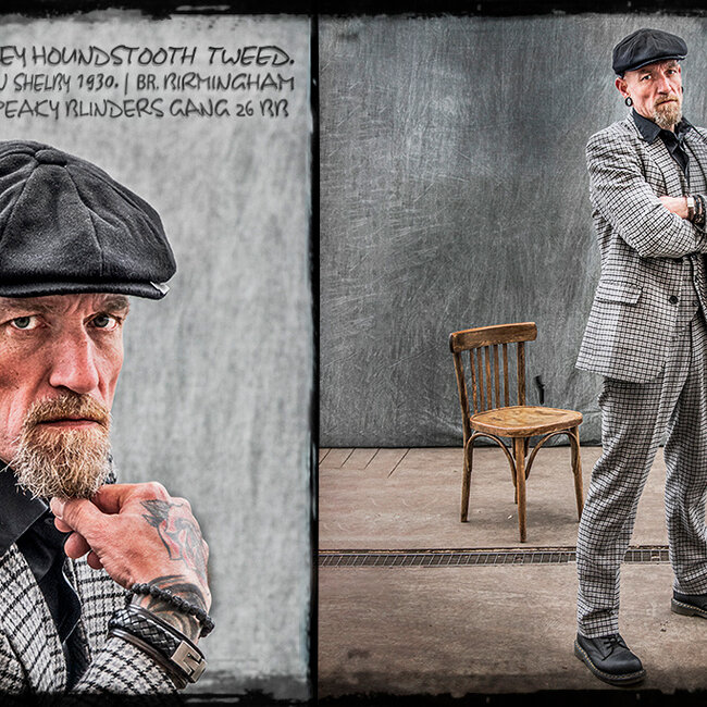 Maatpak voor heren | 3-delig pak | grijs Pied-de-poule | Finn Shelby | Peaky Blinders