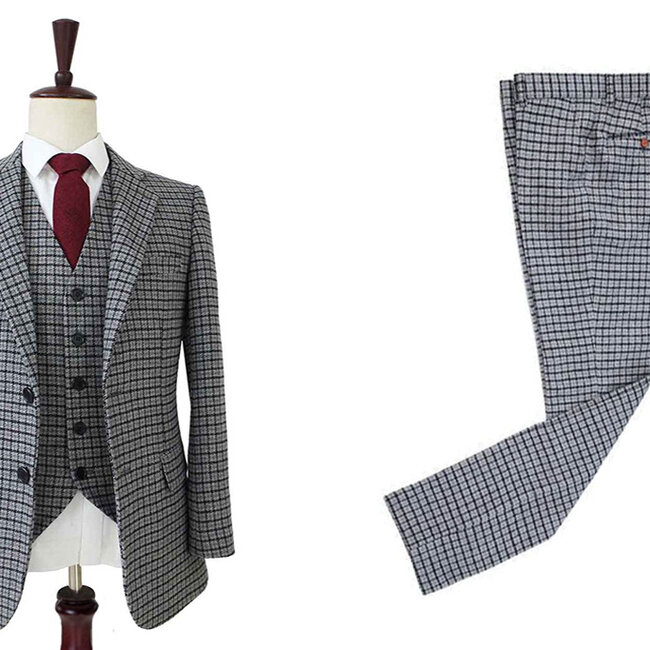Maatpak voor heren | 3-delig pak | grijs Pied-de-poule | Finn Shelby | Peaky Blinders
