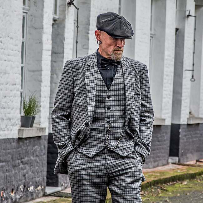 Maatpak voor heren | 3-delig pak | grijs Pied-de-poule | Finn Shelby | Peaky Blinders