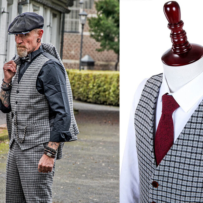 Maatpak voor heren | 3-delig pak | grijs Pied-de-poule | Finn Shelby | Peaky Blinders