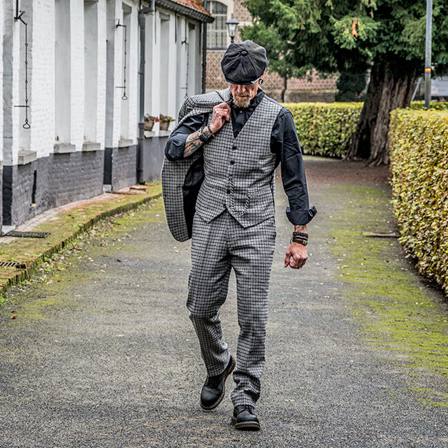 Maatpak voor heren | 3-delig pak | grijs Pied-de-poule | Finn Shelby | Peaky Blinders