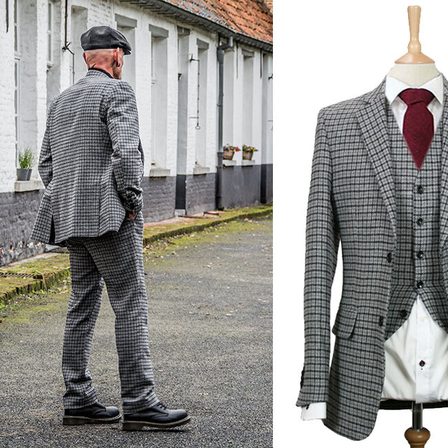 Maatpak voor heren | 3-delig pak | grijs Pied-de-poule | Finn Shelby | Peaky Blinders