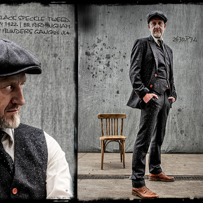 Maatpak voor heren | 3-delig pak | klassiek zwart gespikkeld | Thomas Shelby | Peaky Blinders