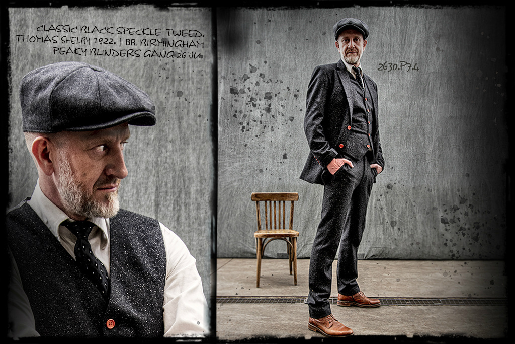 Traje sastre hombre | Traje 3 piezas | Clásico negro moteado | Thomas Shelby | Peaky Blinders