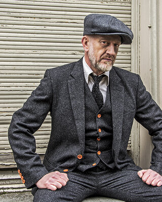 Tweed Anzug Schwarz Twill Gesprenkelt