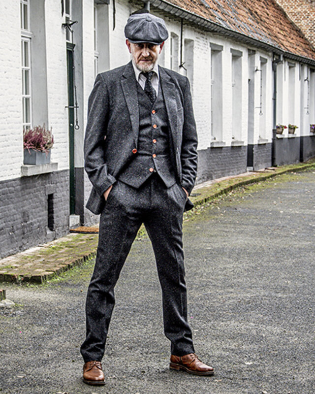Traje sastre hombre | Traje 3 piezas | Clásico negro moteado | Thomas Shelby | Peaky Blinders