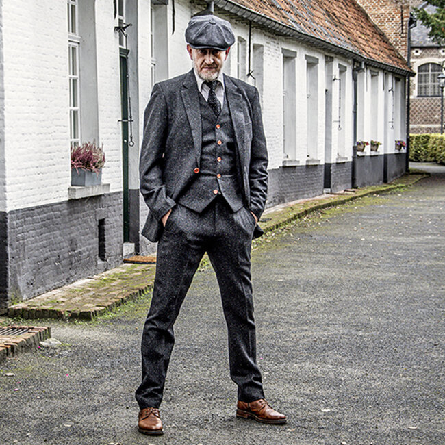 Maatpak voor heren | 3-delig pak | klassiek zwart gespikkeld | Thomas Shelby | Peaky Blinders