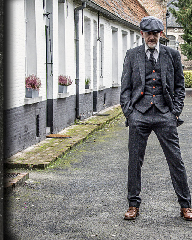 Traje sastre hombre | Traje 3 piezas | Clásico negro moteado | Thomas Shelby | Peaky Blinders