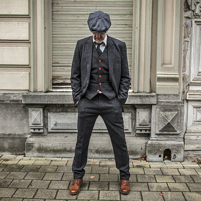Maatpak voor heren | 3-delig pak | klassiek zwart gespikkeld | Thomas Shelby | Peaky Blinders