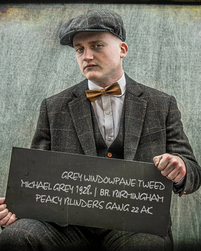 Maatpak voor heren | 3-delig pak | donkergrijs Windowpane tweed | Michael Gray | Peaky Blinders