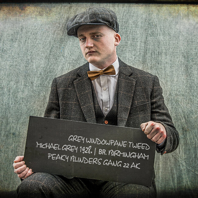 Herren Maßanzug | 3-teiliger Anzug | dunkelgrauer Windowpane Tweed | Michael Gray | Peaky Blinders