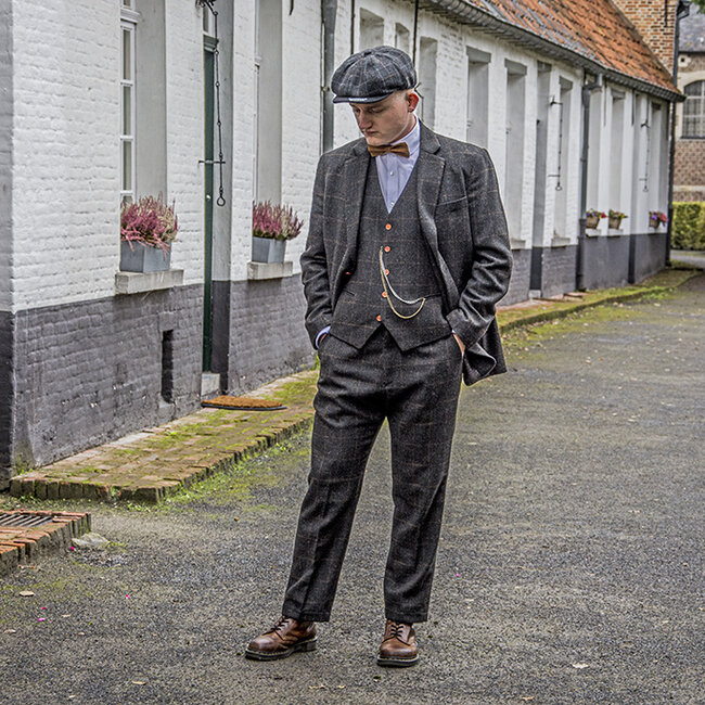 Herren Maßanzug | 3-teiliger Anzug | dunkelgrauer Windowpane Tweed | Michael Gray | Peaky Blinders