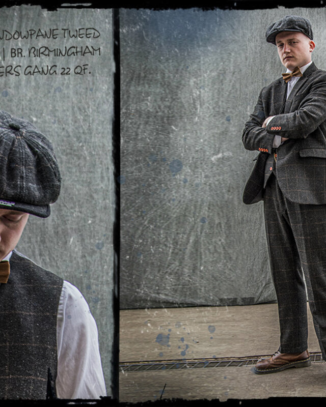 Maatpak voor heren | 3-delig pak | donkergrijs Windowpane tweed | Michael Gray | Peaky Blinders