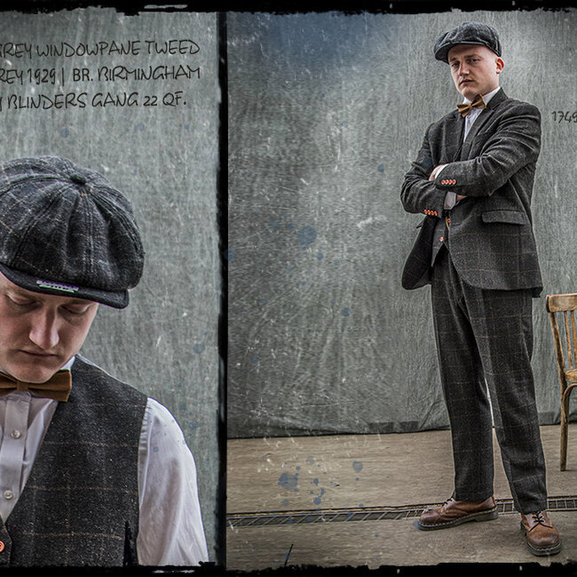 Herren Maßanzug | 3-teiliger Anzug | dunkelgrauer Windowpane Tweed | Michael Gray | Peaky Blinders