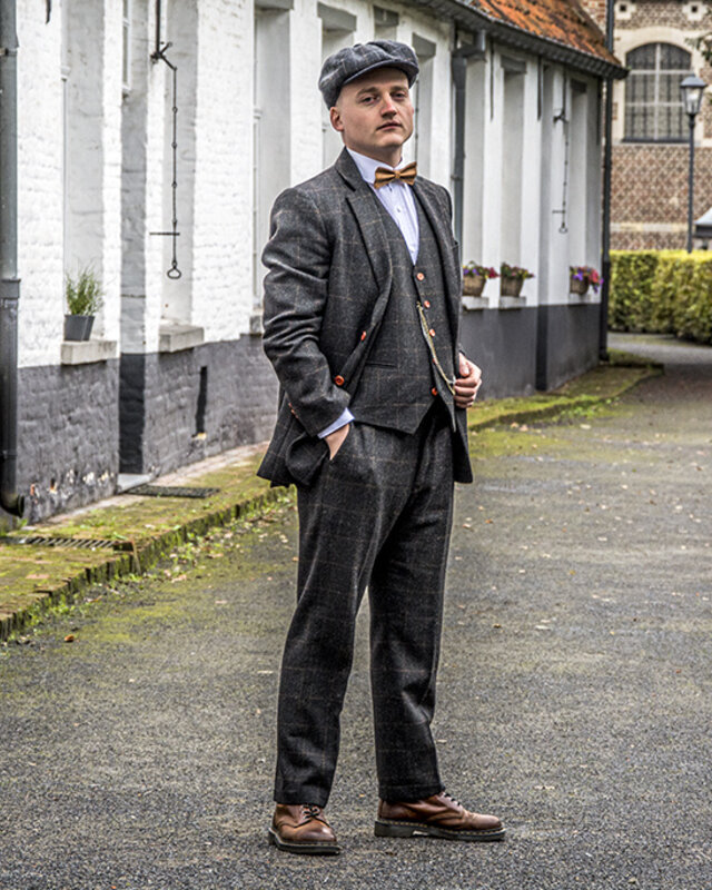 Costume sur mesure pour homme | costume 3 pièces | tweed Windowpane gris foncé | Michael Gray | Peaky Blinders