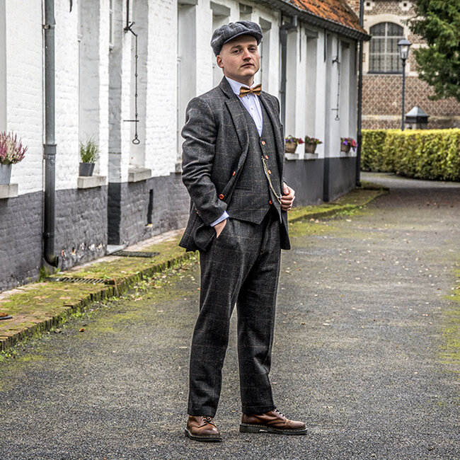 Herren Maßanzug | 3-teiliger Anzug | dunkelgrauer Windowpane Tweed | Michael Gray | Peaky Blinders