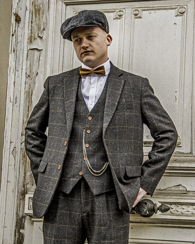 Maatpak voor heren | 3-delig pak | donkergrijs Windowpane tweed | Michael Gray | Peaky Blinders