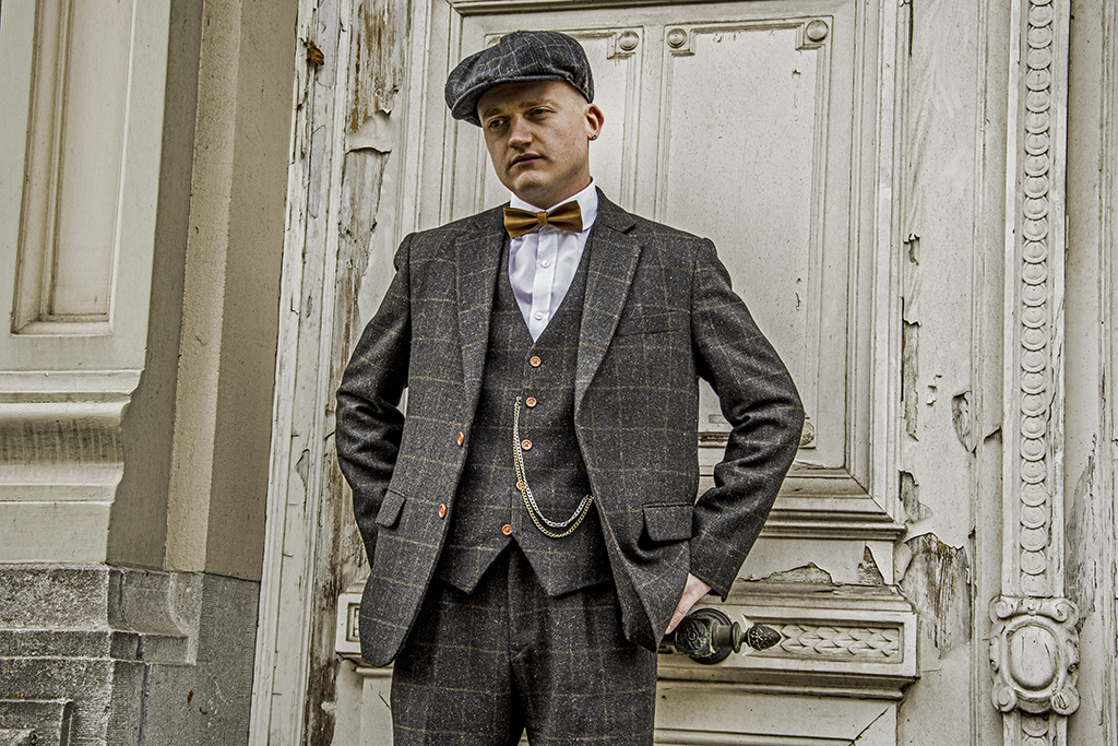 Costume en tweed pièces Tweed à carreaux gris Shelby Brothers