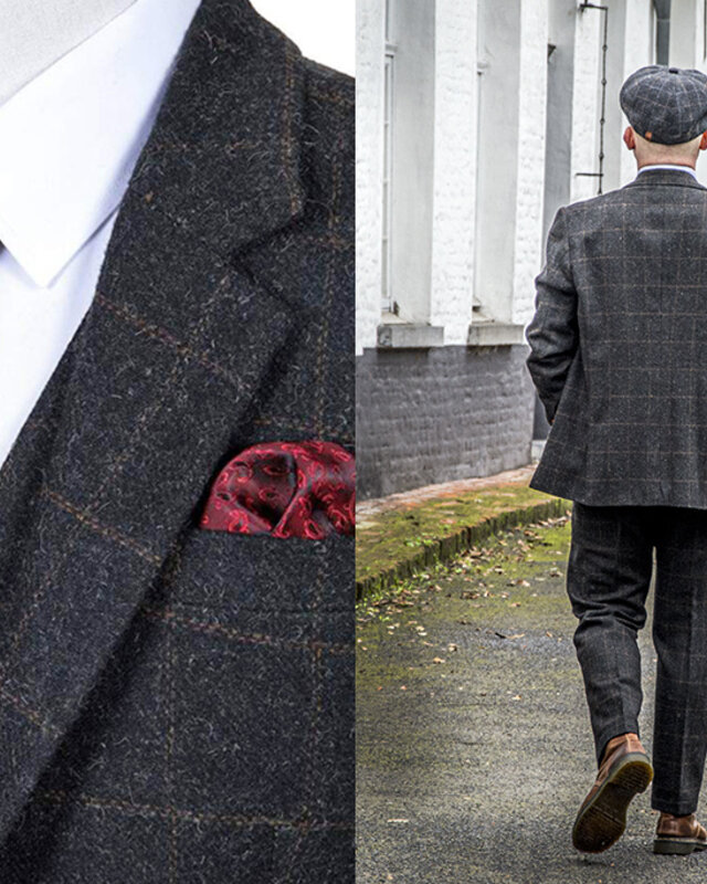 Maatpak voor heren | 3-delig pak | donkergrijs Windowpane tweed | Michael Gray | Peaky Blinders
