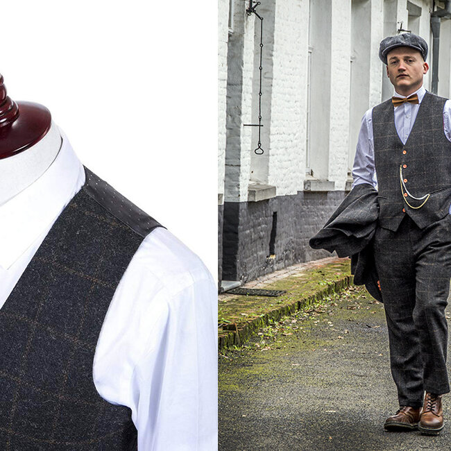 Herren Maßanzug | 3-teiliger Anzug | dunkelgrauer Windowpane Tweed | Michael Gray | Peaky Blinders