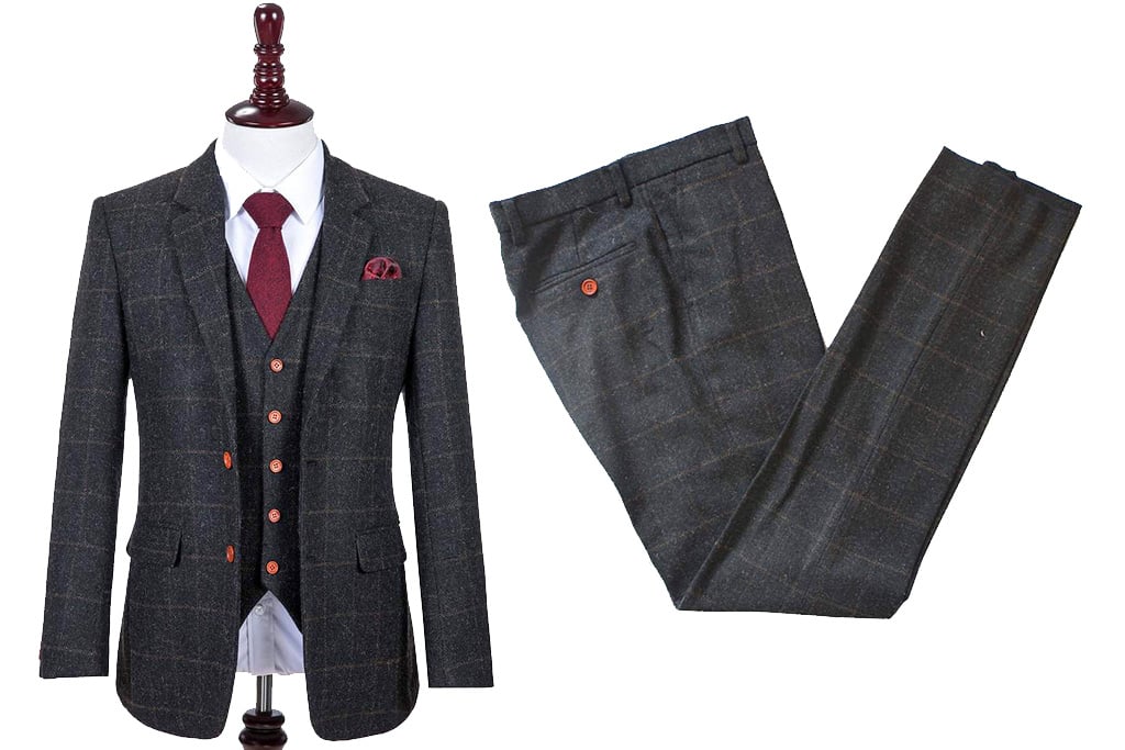 3-teiliger Tweed-Anzug Grey Fensterglas