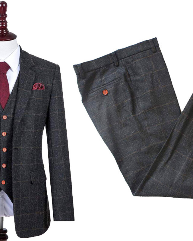Maatpak voor heren | 3-delig pak | donkergrijs Windowpane tweed | Michael Gray | Peaky Blinders