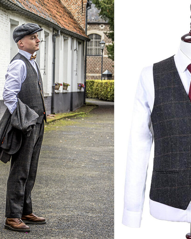 Maatpak voor heren | 3-delig pak | donkergrijs Windowpane tweed | Michael Gray | Peaky Blinders