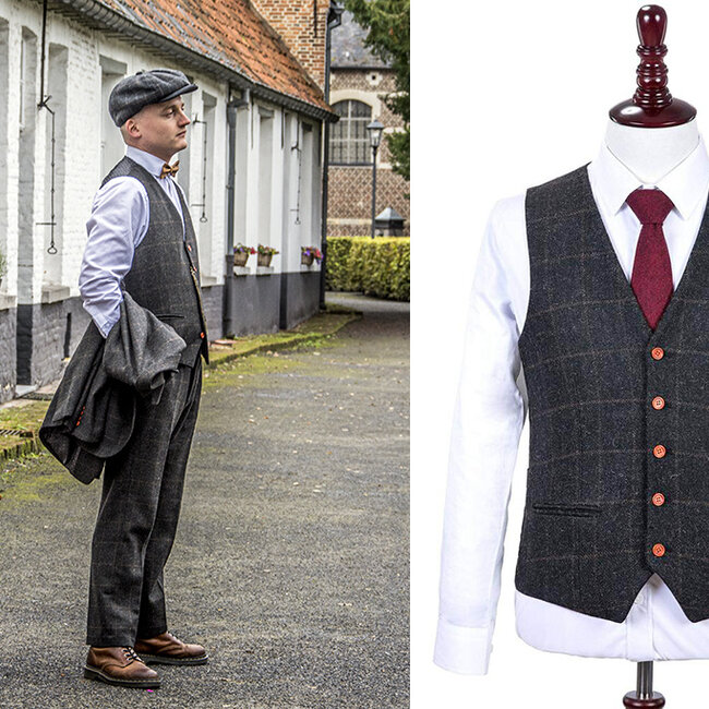 Herren Maßanzug | 3-teiliger Anzug | dunkelgrauer Windowpane Tweed | Michael Gray | Peaky Blinders