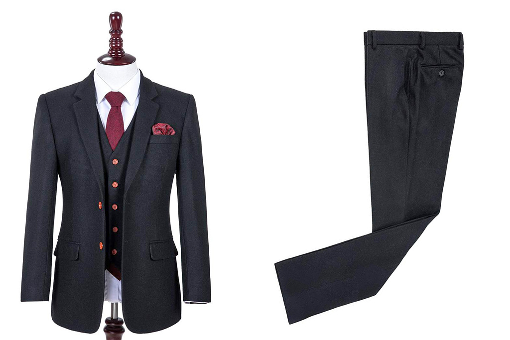 Costume sur mesure pour homme | costume 3 pièces | tweed noir | Alfie Solomons | Peaky Blinders