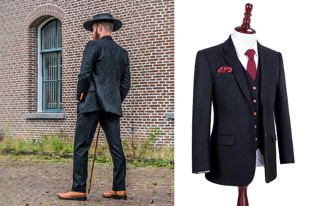 Men's tailored suit | 3-piece suit | black tweed | Alfie Solomons | Peaky Blinders