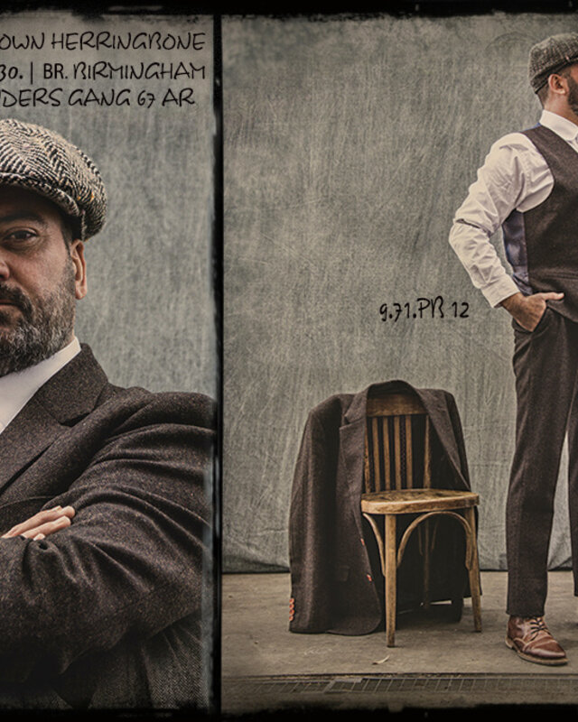 Maatpak voor heren | 3-delig pak | bruin visgraat | Thomas Shelby | Peaky Blinders