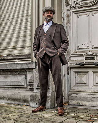 Costume Tweed Marron Foncé Chevron