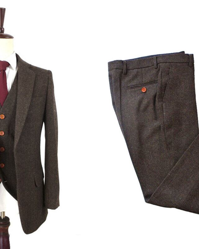 Traje sastre hombre | Traje 3 piezas | Espiga marrón | Thomas Shelby | Peaky Blinders